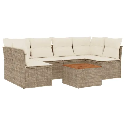 Salon de jardin avec coussins 7 pcs beige résine tressée 2