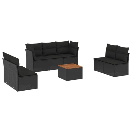 Salon de jardin 8 pcs avec coussins noir résine tressée 2