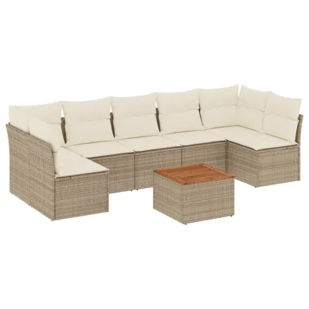 Salon de jardin avec coussins 8 pcs beige résine tressée 2