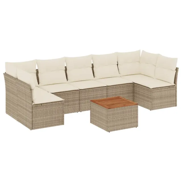 Salon de jardin avec coussins 8 pcs beige résine tressée