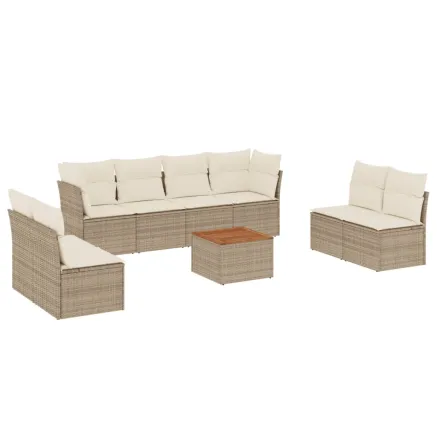 Salon de jardin avec coussins 9 pcs beige résine tressée 2