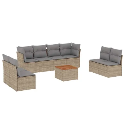 Salon de jardin avec coussins 9 pcs beige résine tressée 2