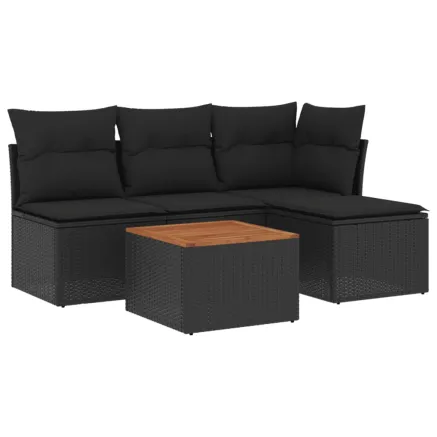 Salon de jardin 5 pcs avec coussins noir résine tressée 2