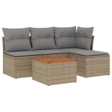 Salon de jardin avec coussins 5 pcs beige résine tressée 2