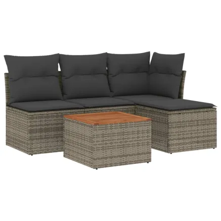 Salon de jardin 5 pcs avec coussins gris résine tressée 2