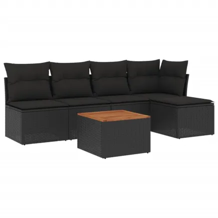 Salon de jardin 6 pcs avec coussins noir résine tressée 2