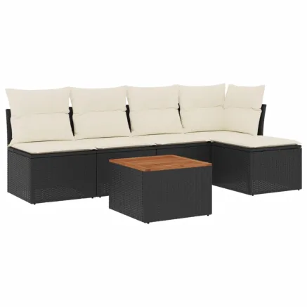 Salon de jardin 6 pcs avec coussins noir résine tressée 2