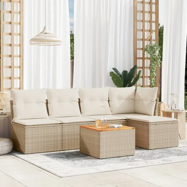Salon de jardin avec coussins 6 pcs beige résine tressée