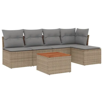 Salon de jardin avec coussins 6 pcs beige résine tressée 2