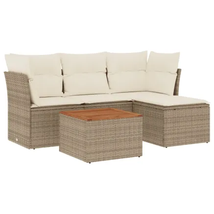 Salon de jardin avec coussins 5 pcs beige résine tressée 2