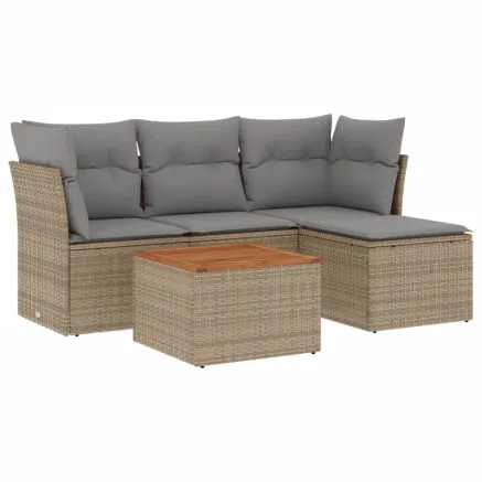 Salon de jardin avec coussins 5 pcs beige résine tressée 2