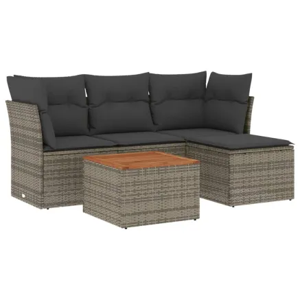 Salon de jardin 5 pcs avec coussins gris résine tressée 2
