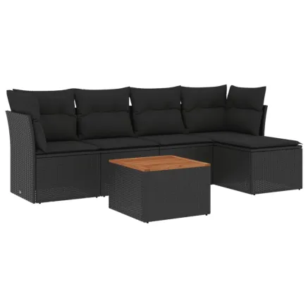 Salon de jardin 6 pcs avec coussins noir résine tressée 2