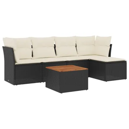 Salon de jardin 6 pcs avec coussins noir résine tressée 2