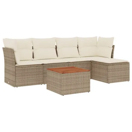 Salon de jardin avec coussins 6 pcs beige résine tressée 2