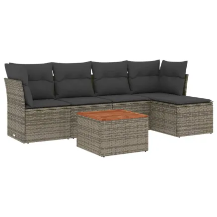 Salon de jardin 6 pcs avec coussins gris résine tressée 2