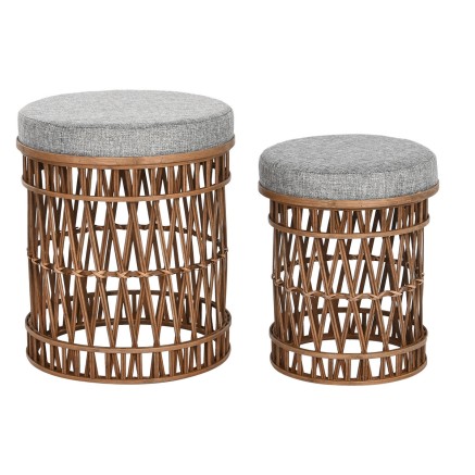 Poggiapiedi DKD Home Decor 40 x 40 x 48 cm Grigio Marrone Bambù Tropi