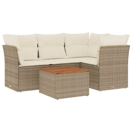 Salon de jardin avec coussins 5 pcs beige résine tressée 2