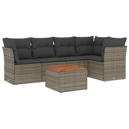 Salon de jardin 6 pcs avec coussins gris résine tressée 2