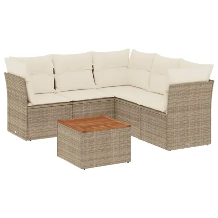 Salon de jardin avec coussins 6 pcs beige résine tressée 2
