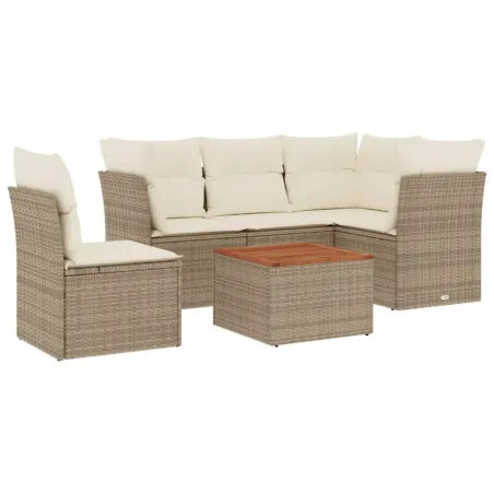 Salon de jardin avec coussins 6 pcs beige résine tressée