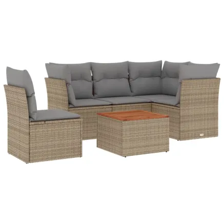 Salon de jardin avec coussins 6 pcs beige résine tressée 2