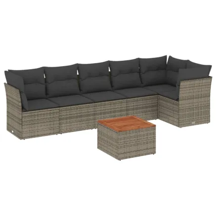 Salon de jardin avec coussins 7 pcs gris résine tressée 2
