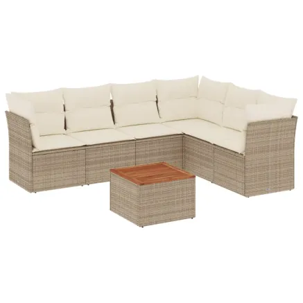 Salon de jardin avec coussins 7 pcs beige résine tressée 2
