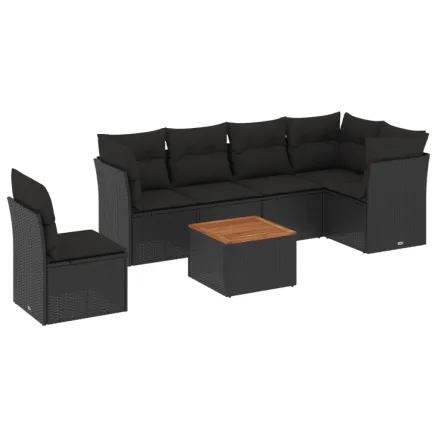 Salon de jardin 7 pcs avec coussins noir résine tressée 2
