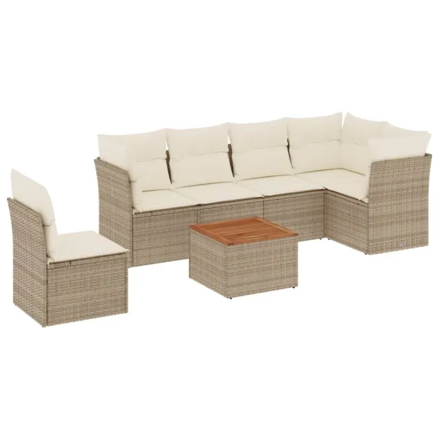 Salon de jardin avec coussins 7 pcs beige résine tressée