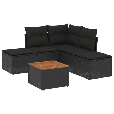 Salon de jardin 6 pcs avec coussins noir résine tressée 2