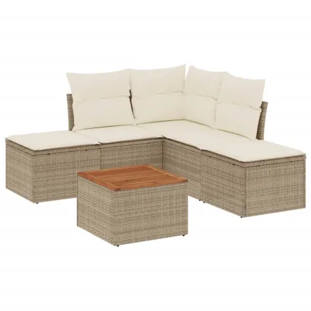 Salon de jardin avec coussins 6 pcs beige résine tressée 2