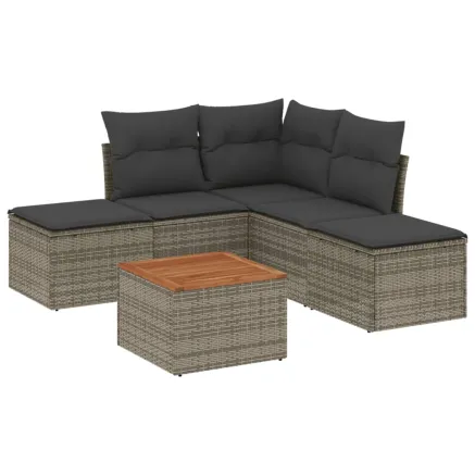 Salon de jardin 6 pcs avec coussins gris résine tressée 2