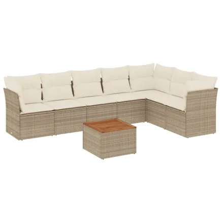 Salon de jardin avec coussins 8 pcs beige résine tressée 2