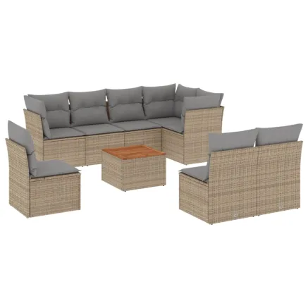 Salon de jardin avec coussins 9 pcs beige résine tressée 2