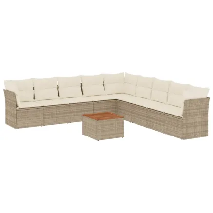 Salon de jardin avec coussins 10 pcs beige résine tressée 2