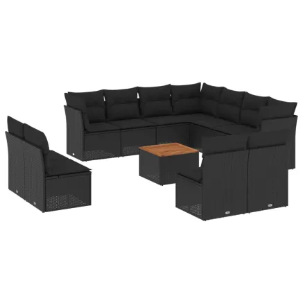 Salon de jardin 12 pcs avec coussins noir résine tressée 2