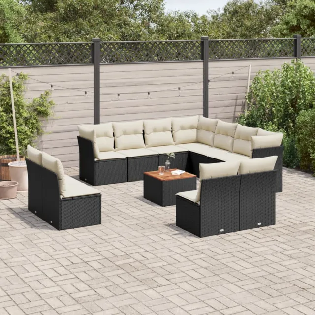Salon de jardin 12 pcs avec coussins noir résine tressée