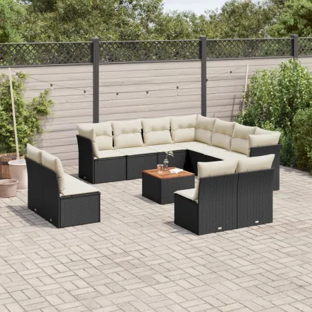 Salon de jardin 12 pcs avec coussins noir résine tressée