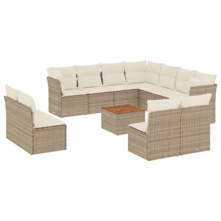 Salon de jardin avec coussins 12 pcs beige résine tressée 2