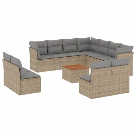Salon de jardin avec coussins 12 pcs beige résine tressée 2