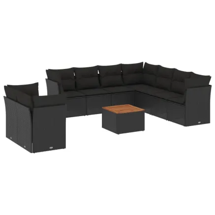Salon de jardin 10 pcs avec coussins noir résine tressée 2