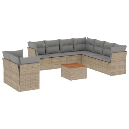 Salon de jardin avec coussins 10 pcs beige résine tressée 2