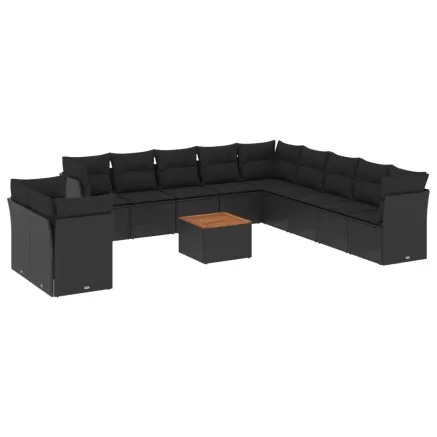 Salon de jardin 12 pcs avec coussins noir résine tressée 2