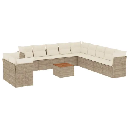 Salon de jardin avec coussins 12 pcs beige résine tressée