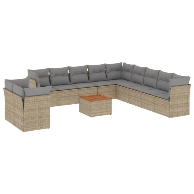 Salon de jardin avec coussins 12 pcs beige résine tressée
