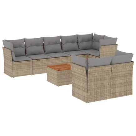 Salon de jardin avec coussins 9 pcs beige résine tressée 2