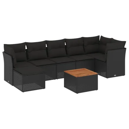 Salon de jardin 8 pcs avec coussins noir résine tressée 2