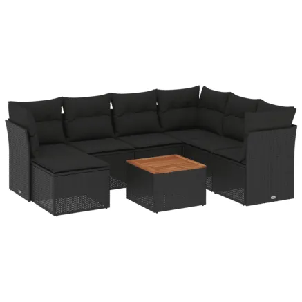 Salon de jardin 8 pcs avec coussins noir résine tressée 2