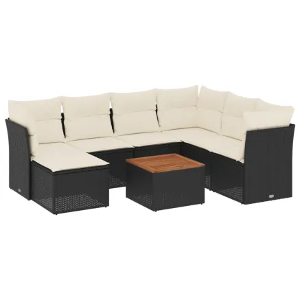 Salon de jardin 8 pcs avec coussins noir résine tressée 2